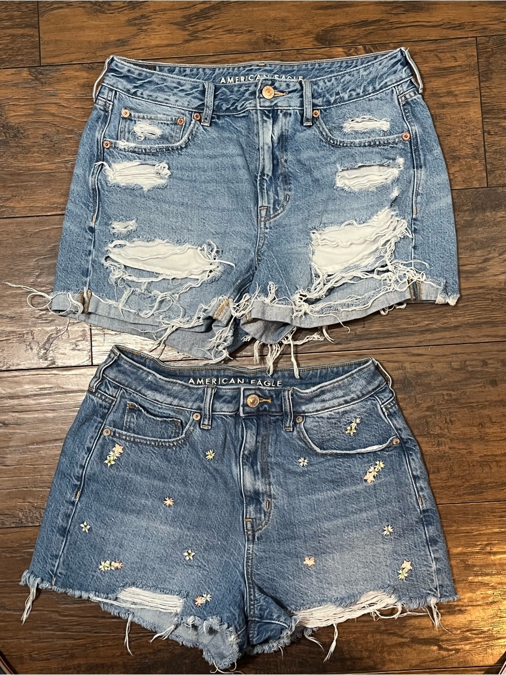 American Eagle Outfitters Light Blue Distressed Denim Mini Shorts Duo